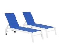 Happy Garden Lot de 2 Bains de Soleil Barbados en textilène Bleu et Aluminium Blanc. Transat d'extérieur Multi Position.