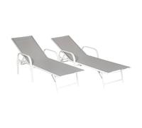 Happy Garden Lot de 2 bains de soleil Sardinia – textilène gris, structure blanche, 5 positions