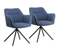Happy Garden Chaises DANNA en tissu bleu, rembourrage mousse, pieds en acier noir – Lot de 2
