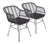 Happy Garden Lot de 2 fauteuils Cinta en rotin synthétique Noirs avec Coussins, résistant UV et déperlant