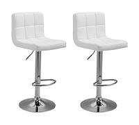 Happy Garden Lot de 2 tabourets de Bar Blanc Mike. Chaise de Cuisine au Design Moderne avec Assise réglable en Hauteur, Rotation à 360° et Repose-Pieds. Tabourets avec Dossier Blanc.