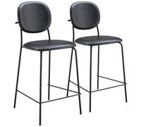 Happy Garden Lot de 2 tabourets de Bar Edmond en Simili Noir avec Repose-Pieds, Rembourrage Mousse, Pieds en Fer Noir - Parfait pour Ajouter Une Touche élégante à Tout Espace.