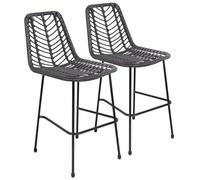 Happy Garden Tabourets de bar OKA Lot de 2 en rotin synthétique avec dossier et repose-pieds Noirs