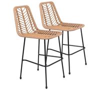 Happy Garden Lot de 2 tabourets de bar OKA en rotin synthétique avec dossier et repose-pieds Marron