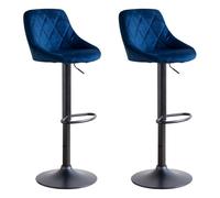 Happy Garden Lot de 2 tabourets de Bar en Velours Bleu Robin. Chaise de Cuisine, au Design Moderne, avec Assise, réglable en Hauteur, Rotation à 360° et Repose-Pieds. Tabouret avec Dossier en Velours