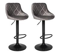 Happy Garden Lot de 2 tabourets de Bar en Velours Gris Robin. Chaise de Cuisine, au Design Moderne, avec Assise, réglable en Hauteur, Rotation à 360° et Repose-Pieds. Tabouret avec Dossier en Velours