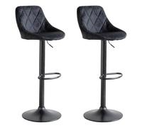 Happy Garden Tabourets de bar Robin – Lot de 2, velours noir, réglables, rotation 360°, repose-pieds