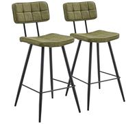 Happy Garden Lot de 2 tabourets de Bar Fernand en Simili Vert avec Repose-Pieds, Rembourrage Mousse, Pieds en Fer Noir - Apporte Une Touche rétro et sophistiquée à Votre intérieur.