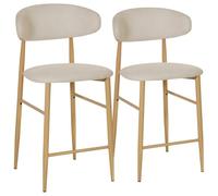 Happy Garden Lot de 2 tabourets de Bar Simon Beige avec Repose-Pieds, Rembourrage Mousse, Pieds en Acier Effet Bois Clair