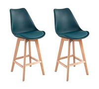 Happy Garden Lot de 2 tabourets de Bar Sven Bleus avec Coussin. Tabourets de Bar Style scandinave avec Dossier et Repose-Pieds, tabourets de Cuisine, Pieds en Bois de hêtre Massif