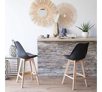 Happy Garden Tabourets scandinaves SVEN noir avec coussin, dossier et repose-pieds – Lot de 2