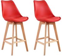 Happy Garden Tabourets de bar Sven Lot de 2 rouge avec coussin, pieds en hêtre massif