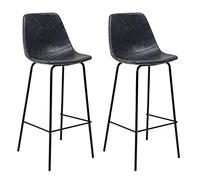 Happy Garden Lot de 2 tabourets de Bar Vintage Lucien Gris foncé - Hauteur d'assise 75cm, tabourets de Bar Style Retro avec Dossier et Repose-Pieds, Structure métallique