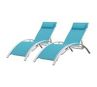 Happy Garden Transats GALAPAGOS – textilène bleu, aluminium blanc – Lot de 2