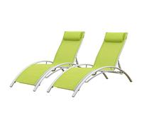 Lot de 2 transats GALAPAGOS en textilène vert - aluminium blanc