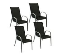 Happy Garden Lot de 4 chaises Marbella Textilène noir aluminium gris empilable