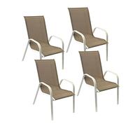 Happy Garden – Lot de 4 chaises Marbella – Textilène taupe, aluminium blanc