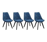 Happy Garden Lot de 4 chaises de Salle à Manger Nora Velours Bleu avec Coussin, chaises de Cuisine, chaises rembourrées, Pieds Noirs en Bois de hêtre Massif