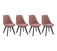 Happy Garden Lot de 4 chaises de Salle à Manger Nora Velours Rose avec Coussin, chaises de Cuisine, chaises rembourrées, Pieds Noirs en Bois de hêtre Massif