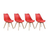 Happy Garden Chaises scandinaves Nora - lot de 4, coussin, pieds hêtre massif - Rouge