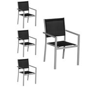 Lot de 4 chaises en aluminium gris - textilène noir