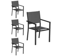 Lot de 4 chaises rembourrées en aluminium anthracite - textilène gris