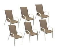 Lot de 6 chaises MARBELLA en textilène taupe - aluminium blanc