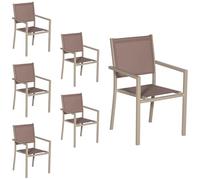 Happy Garden Lot de 6 chaises empilables en Aluminium et textilène Taupe