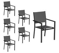Happy Garden - Lot de 6 chaises rembourrées en aluminium anthracite - textilène gris