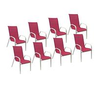 Happy Garden Chaises Marbella Textilène rose aluminium blanc – Lot de 8