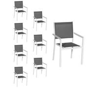 Happy Garden Lot de 8 chaises empilables en Aluminium Blanc et textilène Gris