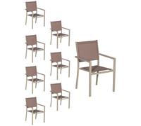 Happy Garden - Lot de 8 chaises empilables en aluminium et textilène Taupe