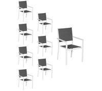 Happy Garden Lot de 8 chaises rembourrées en Aluminium Blanc - textilène Gris