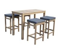 Happy Garden Mange Debout Aruba en Acacia avec Coussins Gris. Table Haute et tabourets d'extérieur pour 4 Personnes.