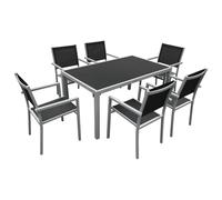 Happy Garden – Salon de jardin Bergamo – 6 places – textilène noir – aluminium gris
