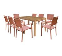 Happy Garden Salon de Jardin en Teck Java - Ensemble 8 Places avec Chaises en Aluminium Terracotta