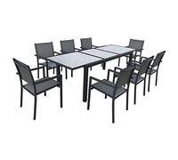 Happy Garden Salon de jardin Firenze extensible en textilène gris 8 places aluminium anthracite