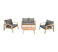 Salon de jardin en acacia 4 places GILI - coussins gris