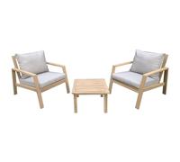 Happy Garden Salon de Jardin Gili en Acacia avec Coussins Sable. Ensemble fauteuils et Table Basse d'extérieur pour 2 Personnes