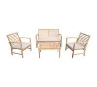 Happy Garden Salon de Jardin Goa en Acacia avec Coussins Sable. Ensemble canapé, fauteuils et Table Basse d'extérieur pour 4 Personnes