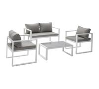 Happy Garden - Salon de jardin IBIZA - 4 places - Tissu gris - Aluminium blanc