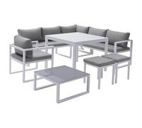 Happy Garden Salon de Jardin modulable Ibiza en Tissu Gris 7 Places - Aluminium Blanc