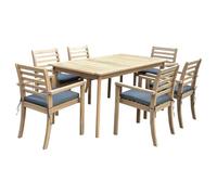 Happy Garden Salon de Jardin SIMILAN en Acacia avec Coussins Gris - Ensemble Table et chaises d'extérieur pour 6 Personnes