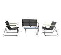 Happy Garden Salon de Jardin Tenerife en textilene Noir, 4 Places, disposant d'un canapé, de 2 fauteuils et d'une Table Basse rectangulaire