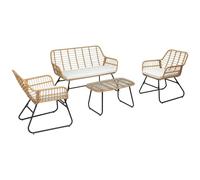 Happy Garden Salon de Jardin TIGA en résine tressée 4 Places - Coussins crème - 1 canapé, 2 fauteuils, 1 Table Basse