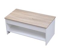 Happy Garden Table basse Hedda – Plateau relevable blanche et bois, rangement