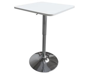 Happy Garden Table de Bar carrée Blanche et Chrome Luke. Table de Bar réglable en Hauteur. Table Haute Blanche avec Pied chromé.
