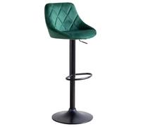 Happy Garden Tabouret de bar Robin – Velours, dossier, réglable, rotation 360°, repose-pieds – Vert
