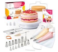 Happy Lemuro - Kit pâtisserie Complet avec Plateau tournant, Coupe-gâteau, Poches à Douille et Douilles INOX - Accessoires décoration gâteau pour débutants et confirmés