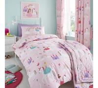 Happy Linen Company Parure de lit réversible - Fille - Motifs Licornes/arcs-en-Ciel/Princesse - Rose - lit 1 Personne